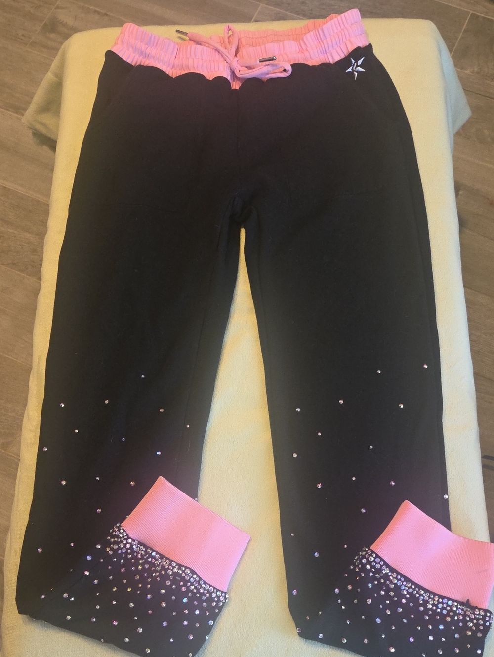 Rebel Athletic Girls Black and Pink Rhinestone Jogger Pants
